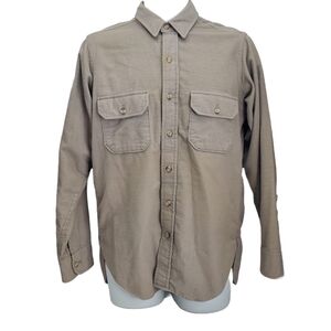 Vintage Woolrich Shirt Men Medium Beige Cotton Button Up Bust Pockets